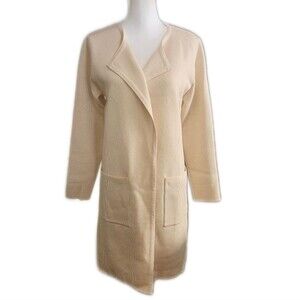 NWOT Cream Open Front Long Line Cardigan Coat Jacket, Pockets, M